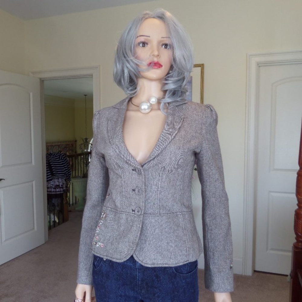 Gues Beige Tweed Peplum Blazer Size S/P